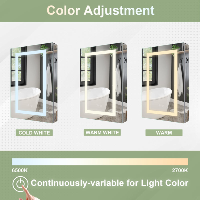 20-in x 30-in Lighted LED Surface/Recessed Mount Silver Mirrored Rectangle Medicine Cabinet with Outlet Right Side