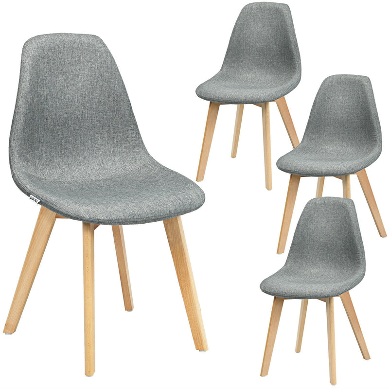 4Pcs Modern Dining Chair Set with Wood Legs and Fabric Cushion Seat