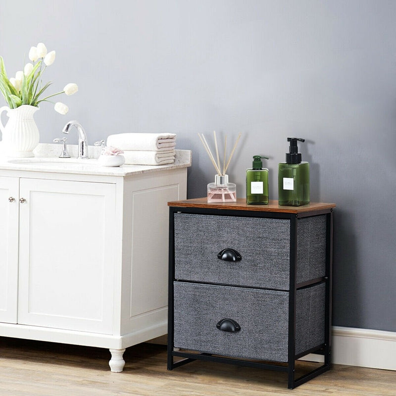 Metal Frame Nightstand Bedside Table with 2 Removable Drawers