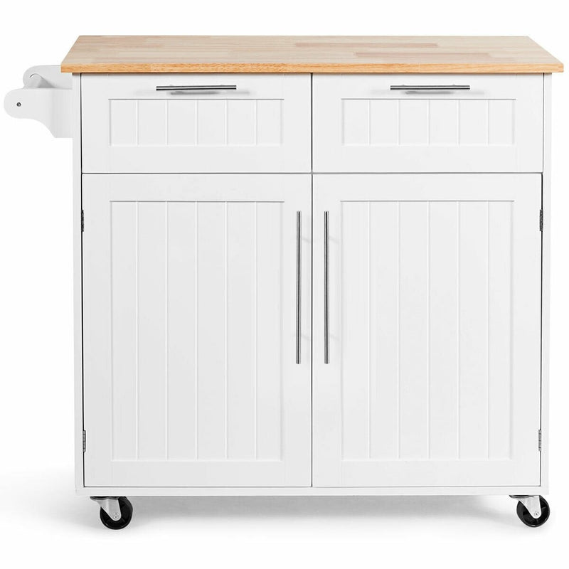 Rolling Kitchen Cart Island with Solid Wooden Top