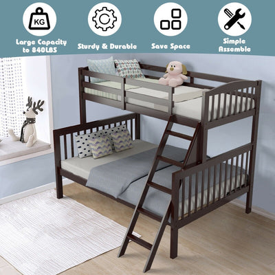 Convertible Rubber Wood Bunk Beds with Ladder