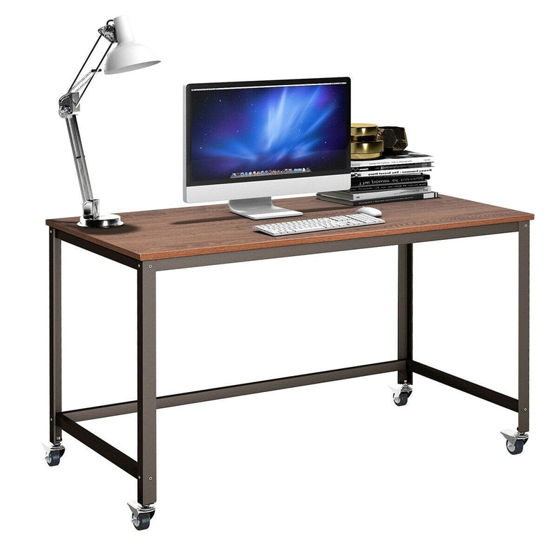 Wood Top Metal Frame Rolling Computer Desk Laptop Table