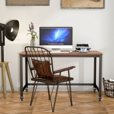 Wood Top Metal Frame Rolling Computer Desk Laptop Table