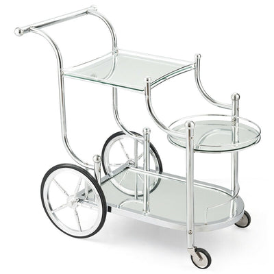 Metal Framed Rolling Serving Cart with Glass Shelves