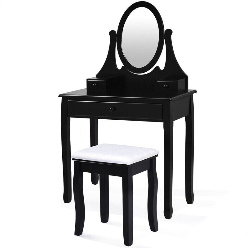 Makeup Vanity Table Set with Rotatable Mirror and Cushioned Stool