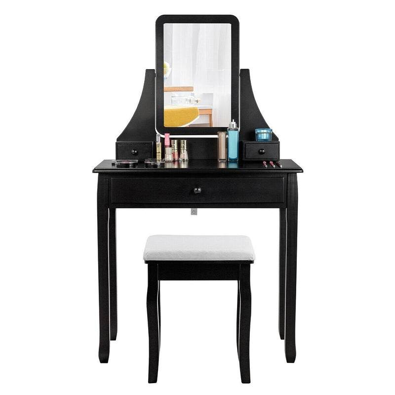 3-Drawer Dressing Vanity Table Set with Padded Stool and Mirror