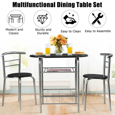 3 Pcs Home Kitchen Bistro Pub Dining Table 2 Chairs Set