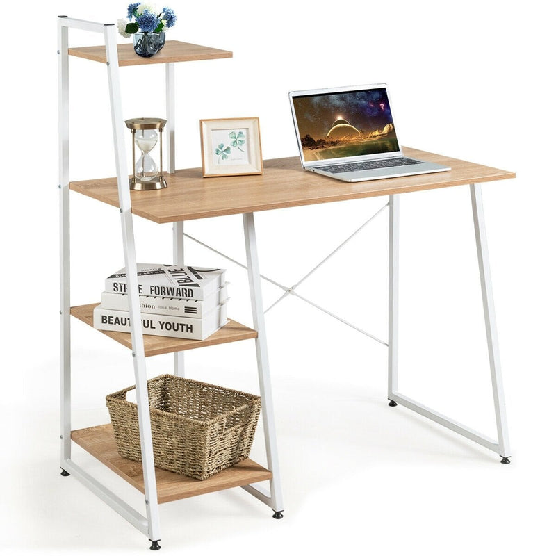 Compact Computer Desk Workstation with 4 Tier Shelves