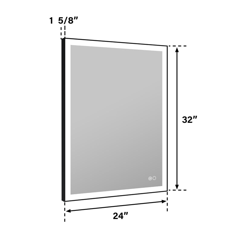 24 in. W x 32 in. H Aluminium Framed Rectangular LED Light Bathroom Vanity Mirror