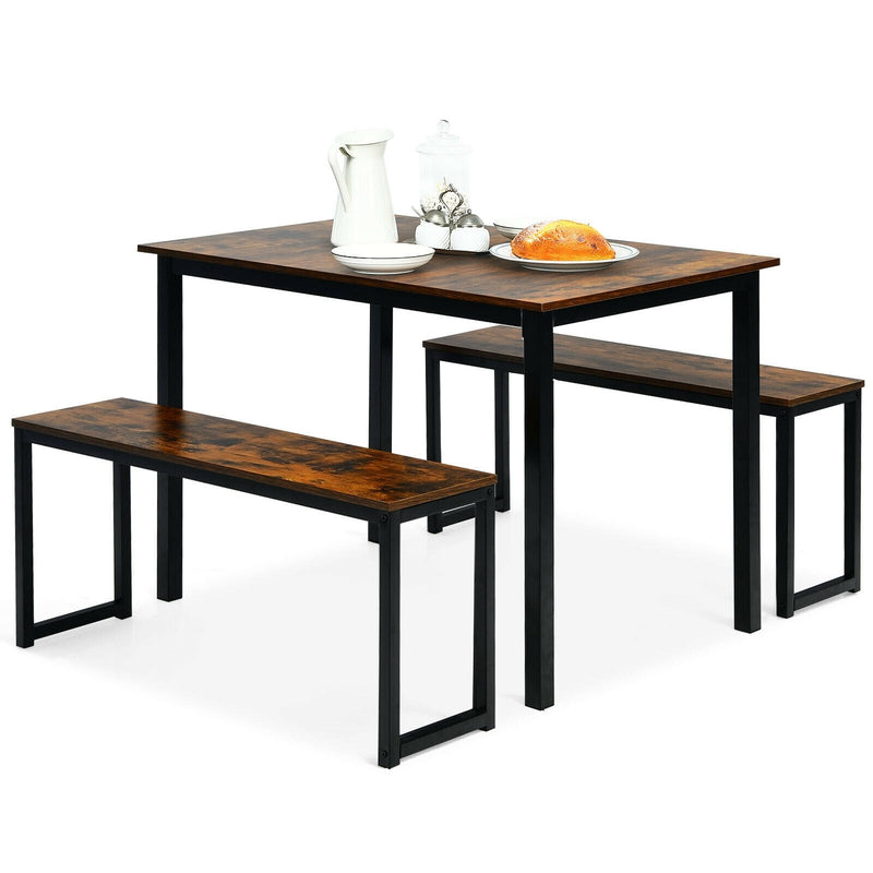 3-Piece Kitchen Dining Table Set with 2 Benches for Limited Space