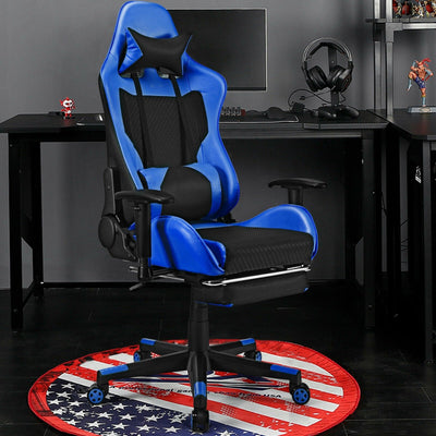 Leather USB Massage Gaming Chair with Cushioned Headrest Lumbar Support Footrest