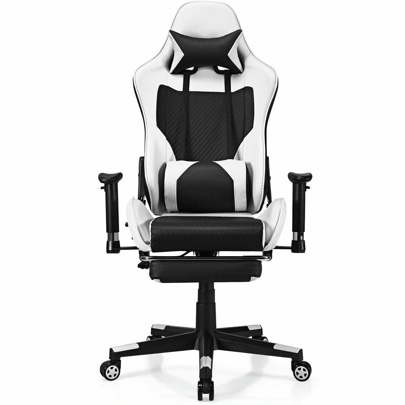 Leather USB Massage Gaming Chair with Cushioned Headrest Lumbar Support Footrest