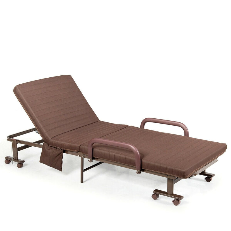 Folding Adjustable Guest Single Bed Lounge Portable with Wheels