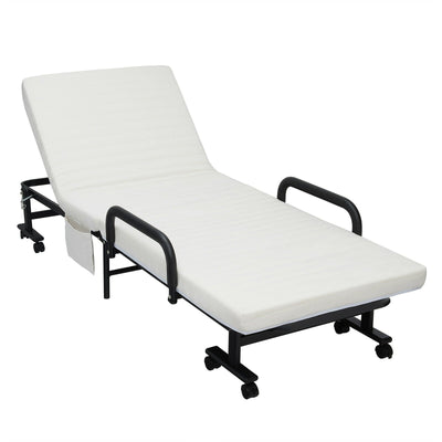 Folding Adjustable Guest Single Bed Lounge Portable with Wheels