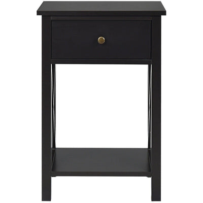 X-Shaped Bedside Storage Nightstand with Drawer and Bottom Shelf