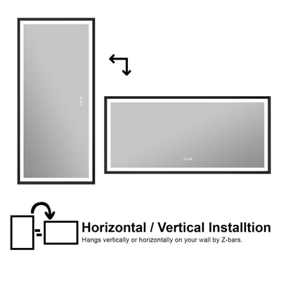 72 in. W x 36 in. H Large Rectangular Framed LED Light Anti-Fog Wall Bathroom Vanity Mirror in Black