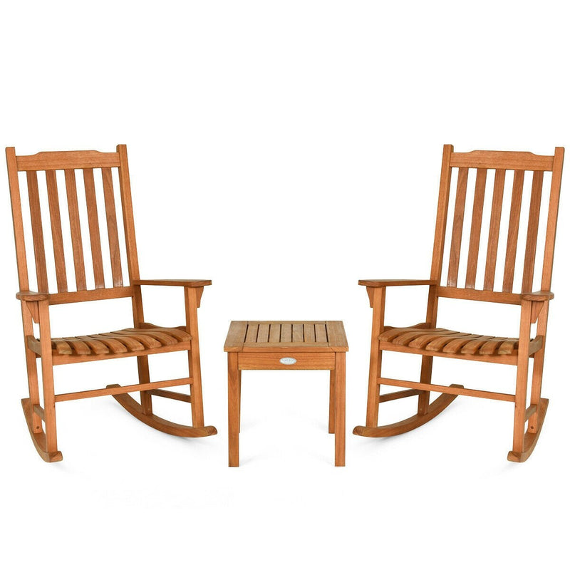 3 Pcs Eucalyptus Rocking Chair Set with Coffee Table