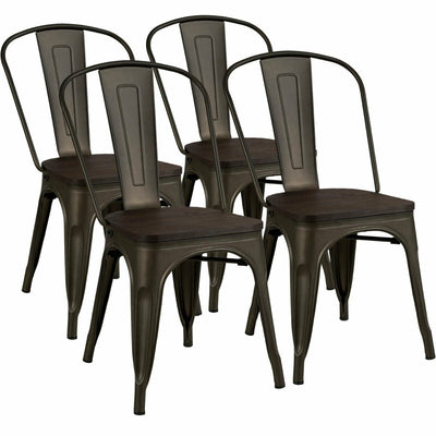 4 Pcs Tolix Style Metal Dining Side Chair Stackable Wood Seat