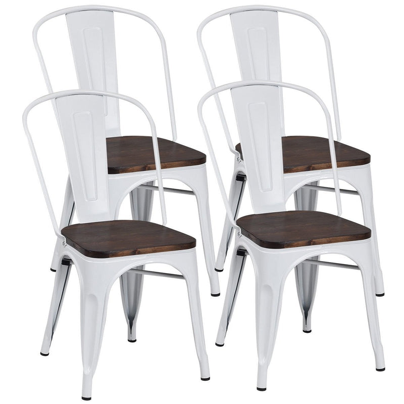 4 Pcs Tolix Style Metal Dining Side Chair Stackable Wood Seat