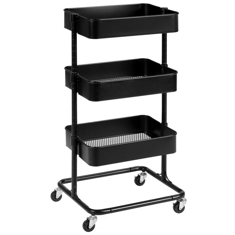 3-Tier Metal Rolling Storage Cart with Adjustable Shelves