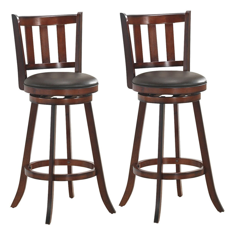 Set of 2 Wood Swivel Counter Height Dining Pub Bar Stools with PVC Cushioned Seat