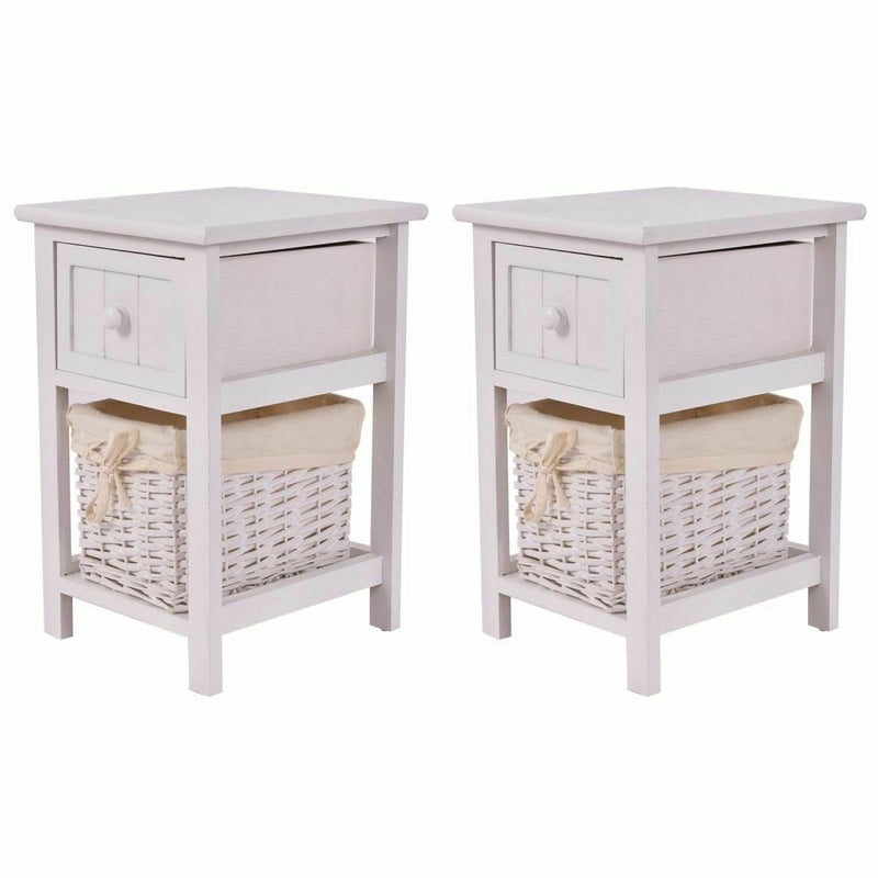 2 Pcs 2-Layer Nightstand End Table with a Removable Wicker Basket