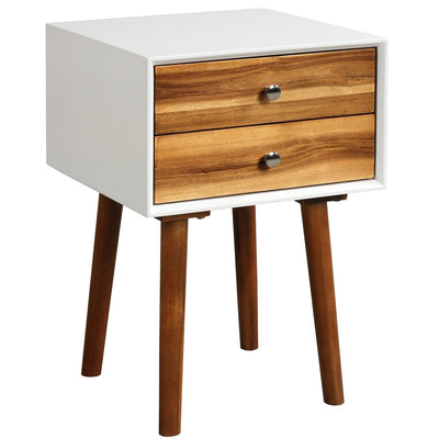 Square Nightstand End Side Table with 2 Drawers