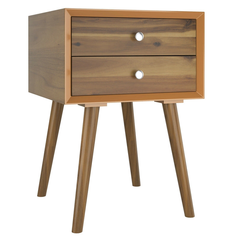 Square Nightstand End Side Table with 2 Drawers