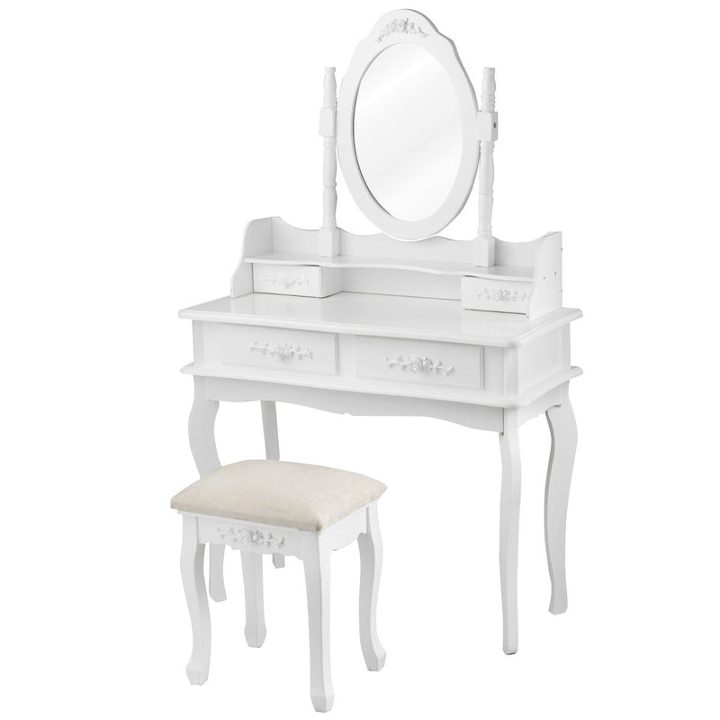 Dressing Vanity Table Set with Detachable Mirror and Cushioned Stool