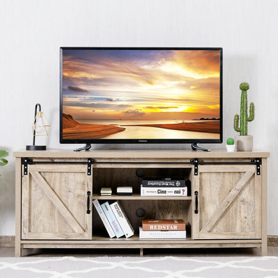 58" L x 15.5" W x 23.5" H TV Stand with Cabinets and Sliding Doors