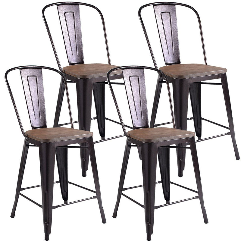 Set of 4 Industrial Metal Counter Stool Dining Chairs with Removable Backrest