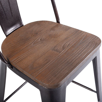 Set of 4 Industrial Metal Counter Stool Dining Chairs with Removable Backrest