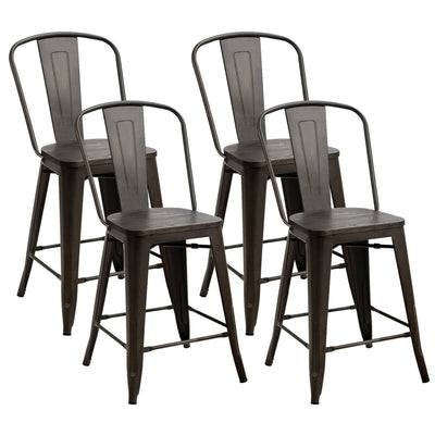 Set of 4 Industrial Metal Counter Stool Dining Chairs with Removable Backrest