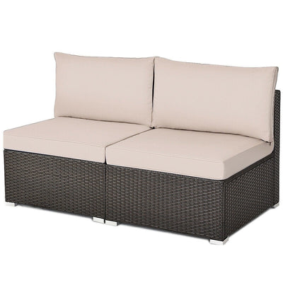 2 Pieces Patio Rattan Armless Sofa Set with back and seat Cushions