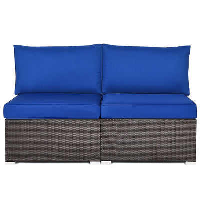 2 Pieces Patio Rattan Armless Sofa Set with back and seat Cushions