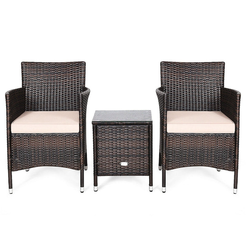 3 Pcs Patio Wicker Rattan Conversation Set with Coffee Table for Garden Lawn Backyard Poolside