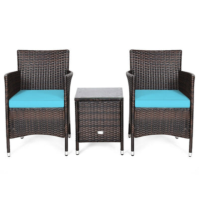 3 Pcs Patio Wicker Rattan Conversation Set with Coffee Table for Garden Lawn Backyard Poolside