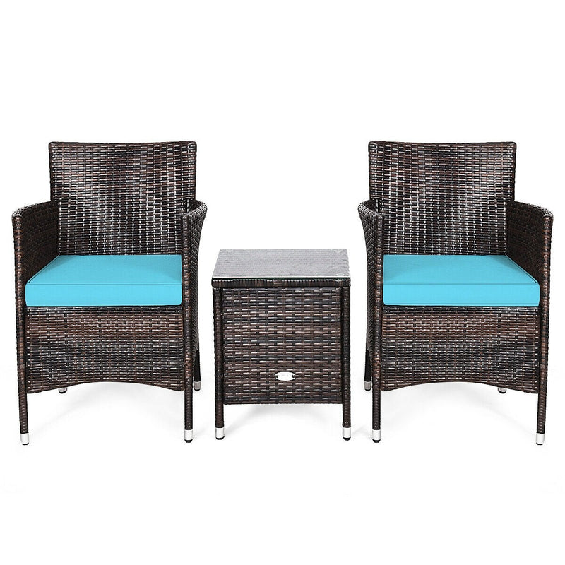 3 Pcs Patio Wicker Rattan Conversation Set with Coffee Table for Garden Lawn Backyard Poolside