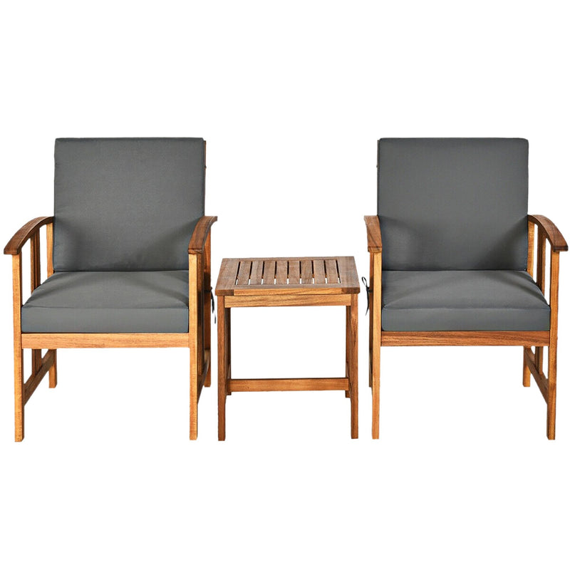 3 Pieces Teak Acacia Wood Outdoor Patio Sofa Furniture Set