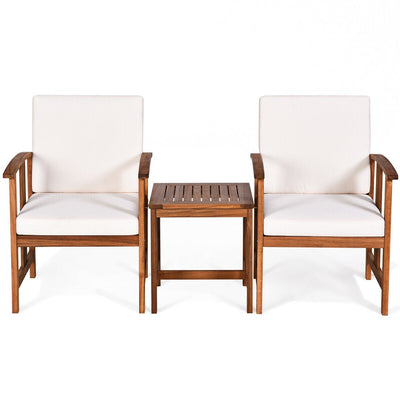 3 Pieces Teak Acacia Wood Outdoor Patio Sofa Furniture Set