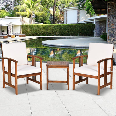 3 Pieces Teak Acacia Wood Outdoor Patio Sofa Furniture Set