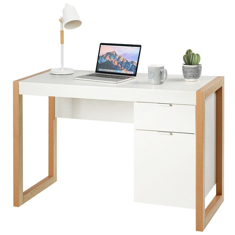 Computer Desk Writing Workstation with Cabinet and Drawer