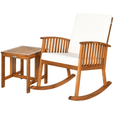 2 Pcs Acacia Wood Rocking Chair Set with Table