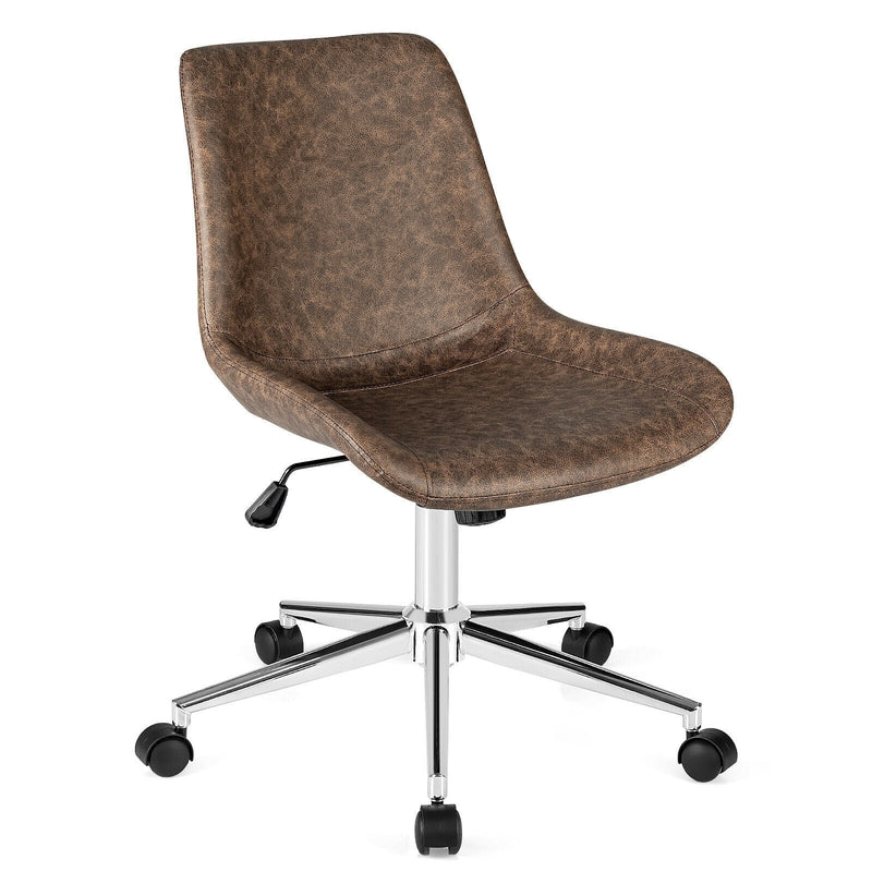 Leather Armless Adjustable Mid-Back Office Chair