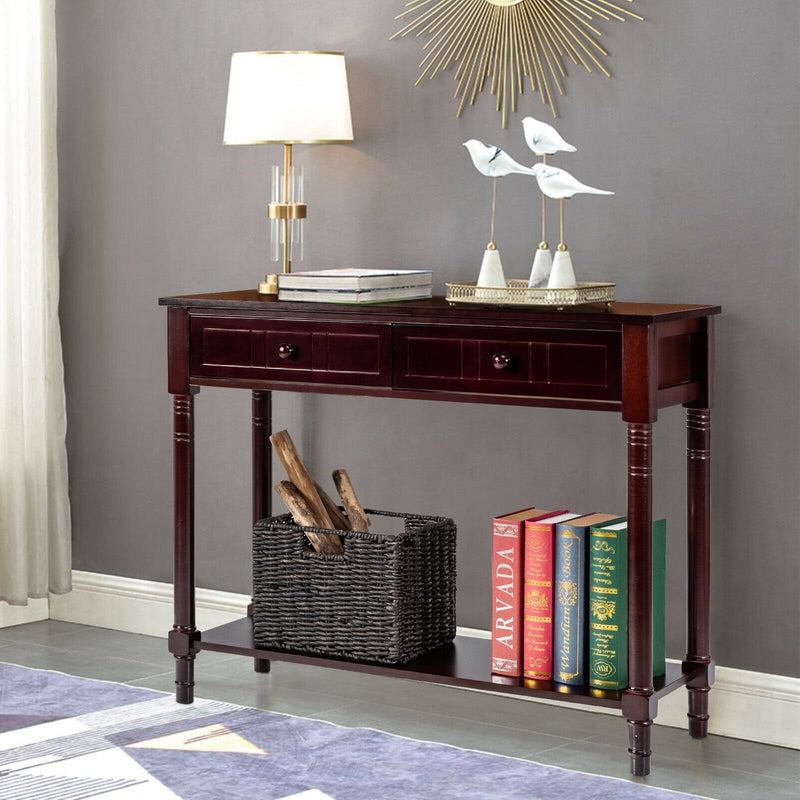 Console Accent Sofa Table with Drawers and Bottom Shelf