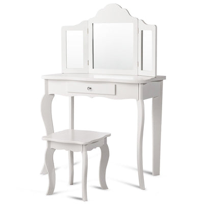 Vanity Makeup Dressing Table Stool Mirror Set with Drawer