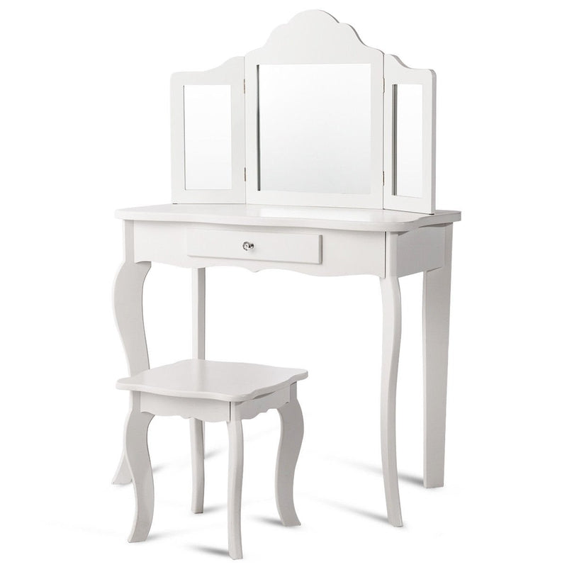 Vanity Makeup Dressing Table Stool Mirror Set with Drawer