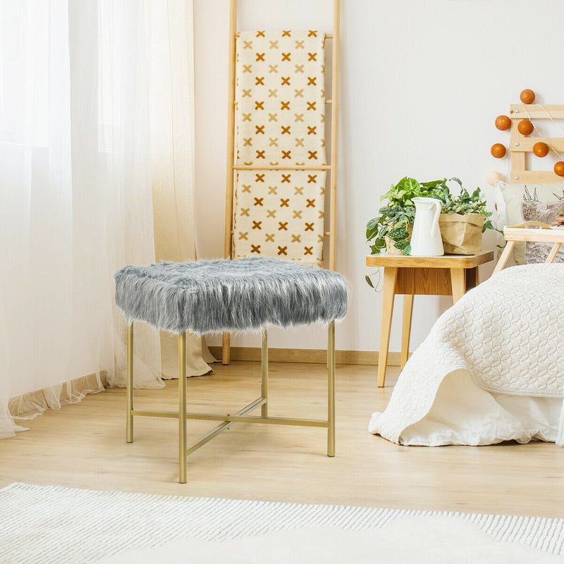 Faux Fur Ottoman with Metal Legs