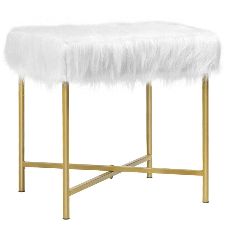 Faux Fur Ottoman with Metal Legs