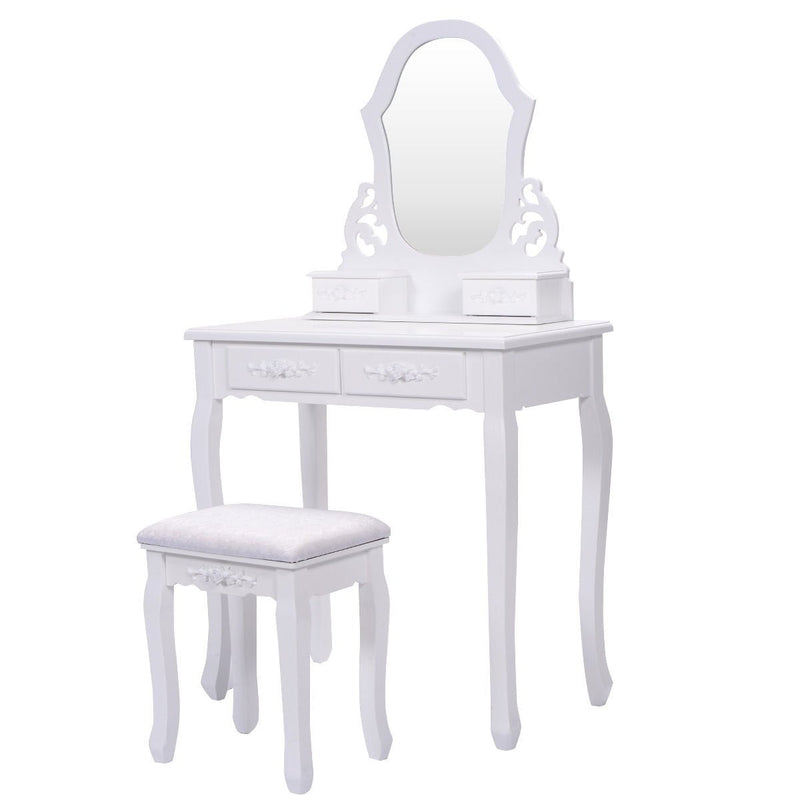 4-Drawer Makeup Vanity Table Set with Detachable Mirror and Stool